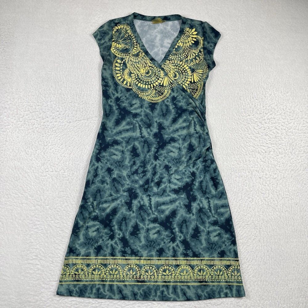 Athleta Dress‎ Womens Small Green Faux Wrap Hippie Tie Dye Festival Ladies Boho